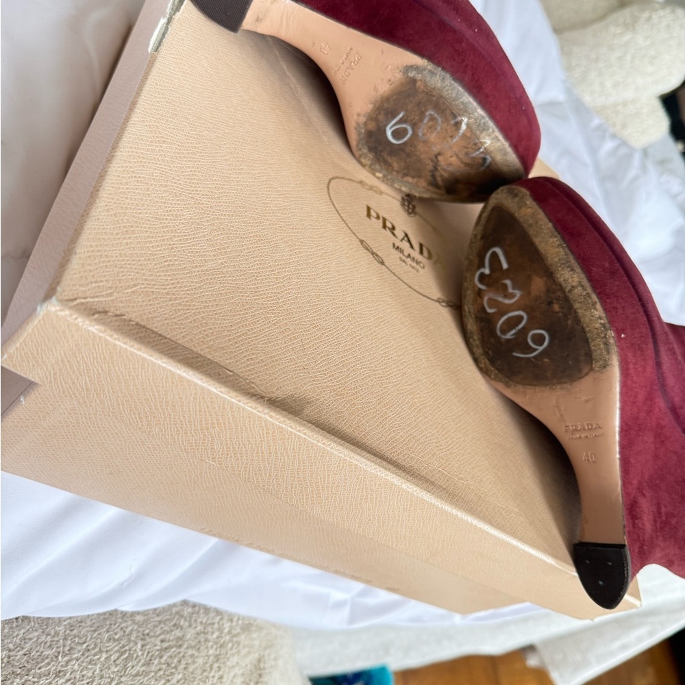 Prada Burgundy Suede Wedge Boots - Picture 6 of 15